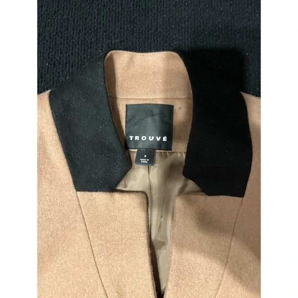 Trouve Blazer Womens Small Camel Tan Wool Blend Cropped One Button Jacket - Picture 8 of 15